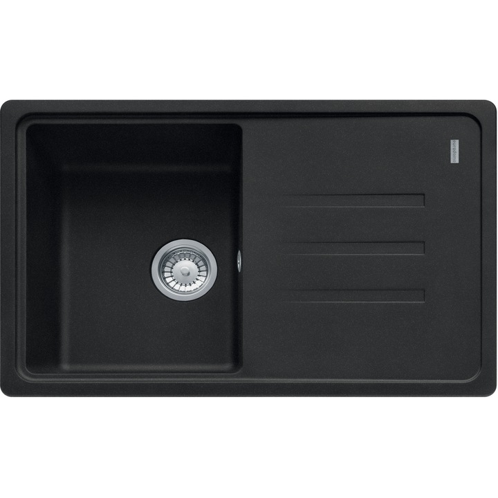 Pachet chiuveta bucaatrie Franke BSG 611-78, 78x50cm + Baterie Novara Plus Negru, rotatie pipa 360 grade, racorduri flexibile inox, discuri ceramice, include ventil de 3 1/2”, cleme de fixare, sifon, sistem inchidere ventil