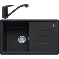 Pachet chiuveta bucaatrie Franke BSG 611-78, 78x50cm + Baterie Novara Plus Negru, rotatie pipa 360 grade, racorduri flexibile inox, discuri ceramice, include ventil de 3 1/2”, cleme de fixare, sifon, sistem inchidere ventil