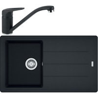 Pachet chiuveta bucatarie Franke BFG 611-86, 86x50cm + Baterie Novara Plus Negru, rotatie pipa 360˚, racorduri flexibile inox, discuri ceramice, include ventil de 3 1/2”, cleme de fixare, sifon, sistem inchidere ventil