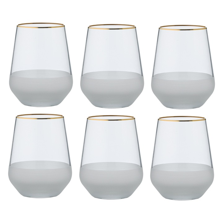 Set 6 pahare transparente cu margine aurie si baza mata, 425ml