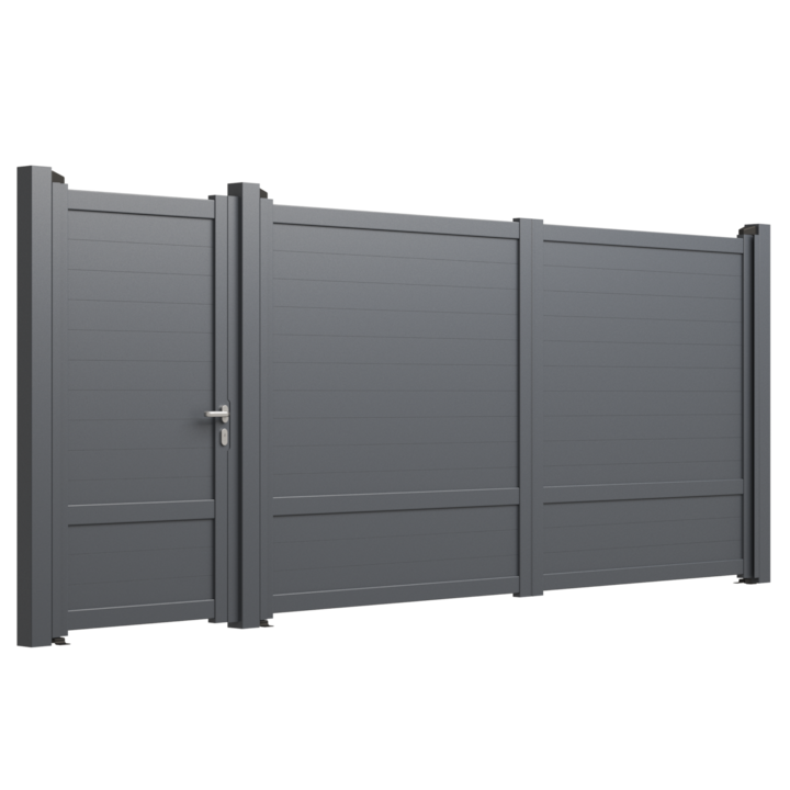 Set poarta auto si pietonala, Todome, aluminiu 111, negru, 450 x 180 cm