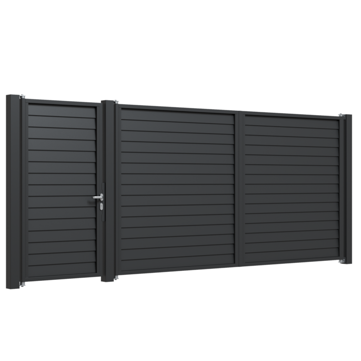 Set poarta auto si pietonala, Todome, aluminiu 113, negru, 450 x 180 cm