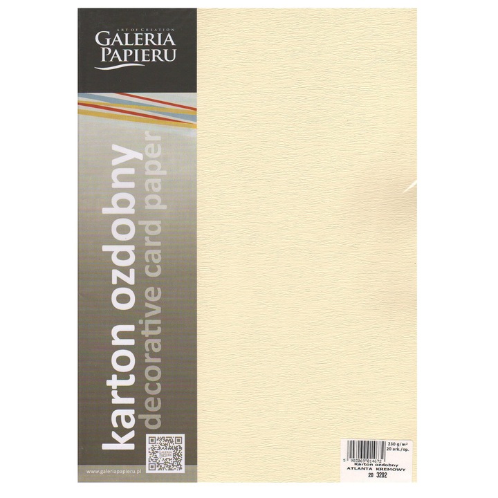Carton pentru carti vizita, A4, 230 g/mp, 20 coli/top, Atlanta crem, Galeria Papieru