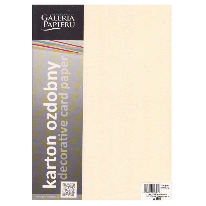 Carton pentru carti vizita, A4, 230 g/mp, 20 coli/top, Milano crem, Galeria Papieru