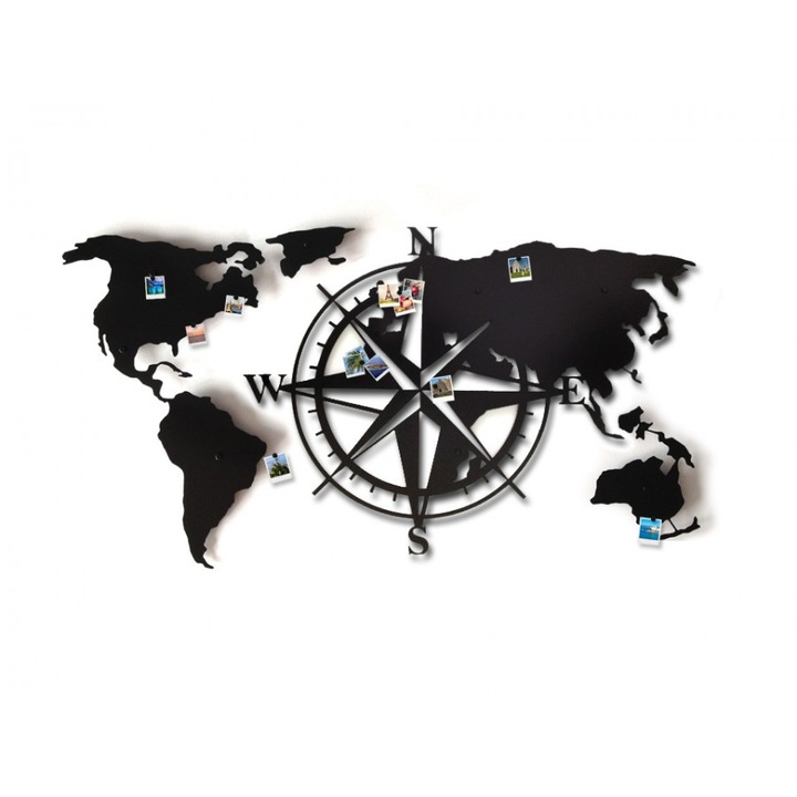 Decoratiune de perete DECOlicious, DECODS04, Harta , Otel, Negru, 1300 x 650 mm