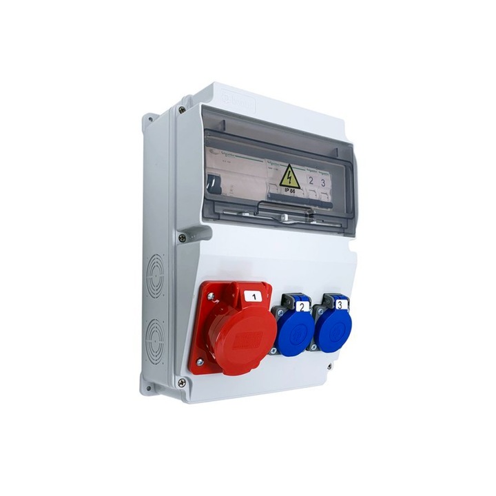 Tablou de distributie a cladirii echipat ASTAT 296 Plus IP65 16A/5P, 2x230V SCHUKO IP44 IK08, intrerupatoare Schneider