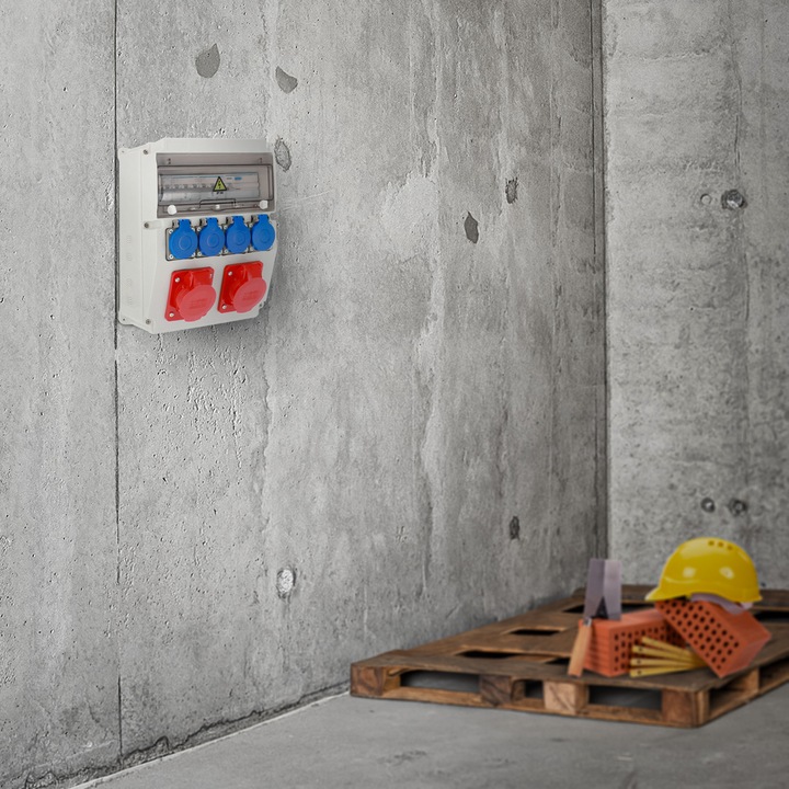 Tablou de distributie a cladirii echipat ASTAT 296 Plus IP65 16A/5P, 2x230V SCHUKO IP44 IK08, intrerupatoare Schneider