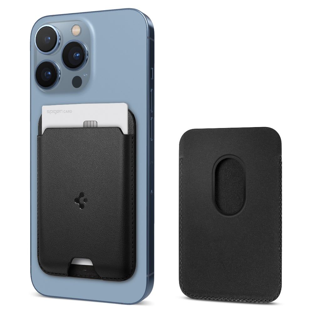 Suport de carduri pentru telefon Spigen Valentinus Card Holder, Compatibil MagSafe, Atasare cu adeziv 3M, Negru