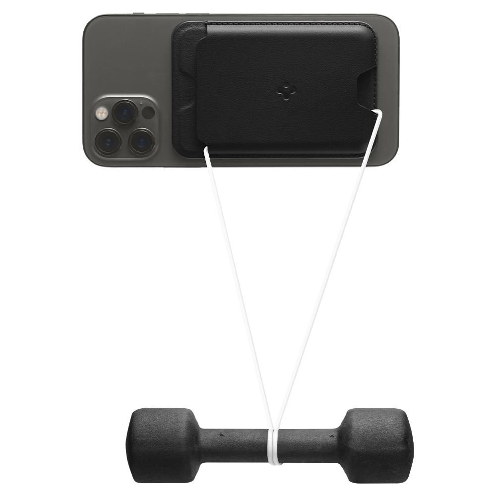 Suport de carduri pentru telefon Spigen Valentinus Card Holder, Compatibil MagSafe, Atasare cu adeziv 3M, Negru