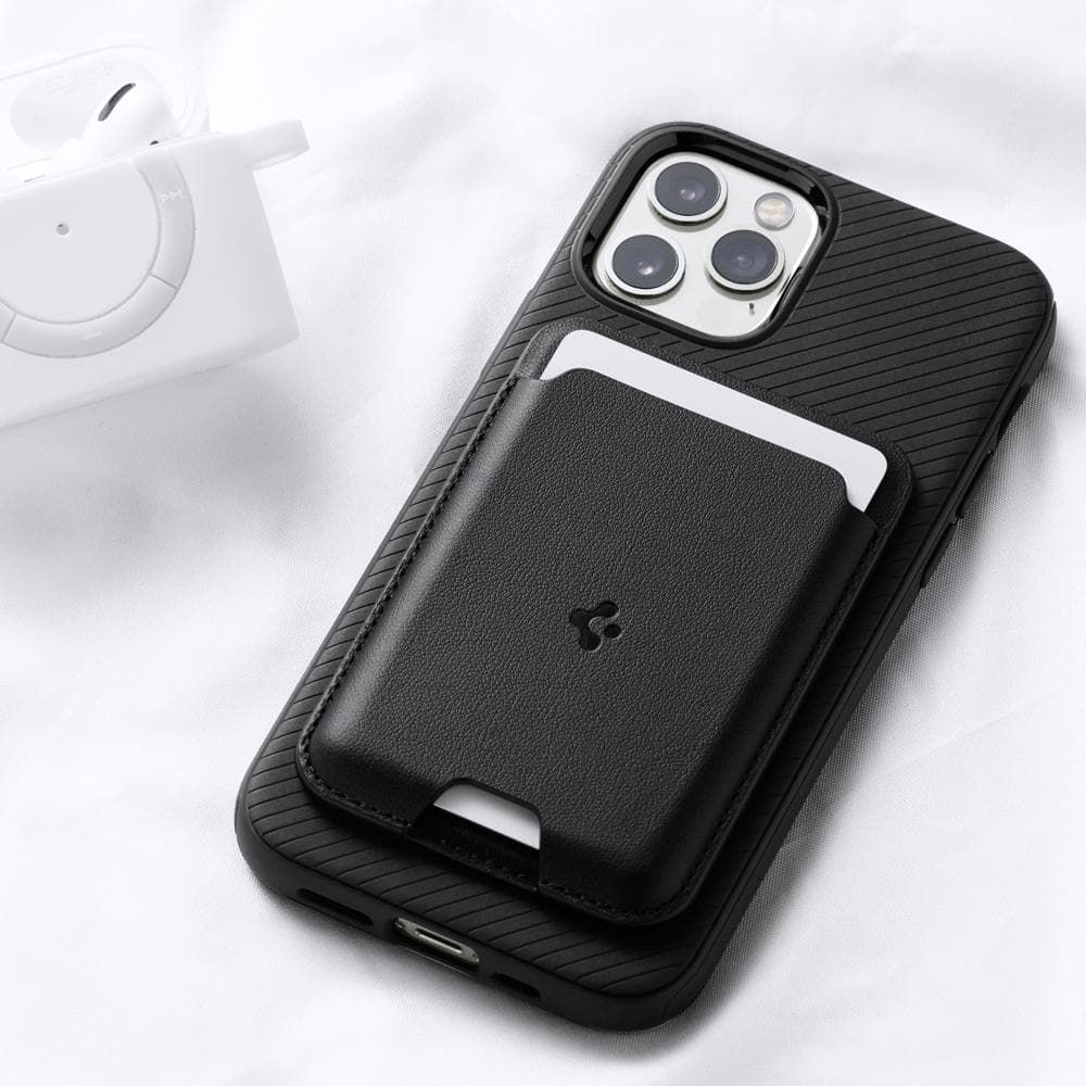 Suport de carduri pentru telefon Spigen Valentinus Card Holder, Compatibil MagSafe, Atasare cu adeziv 3M, Negru