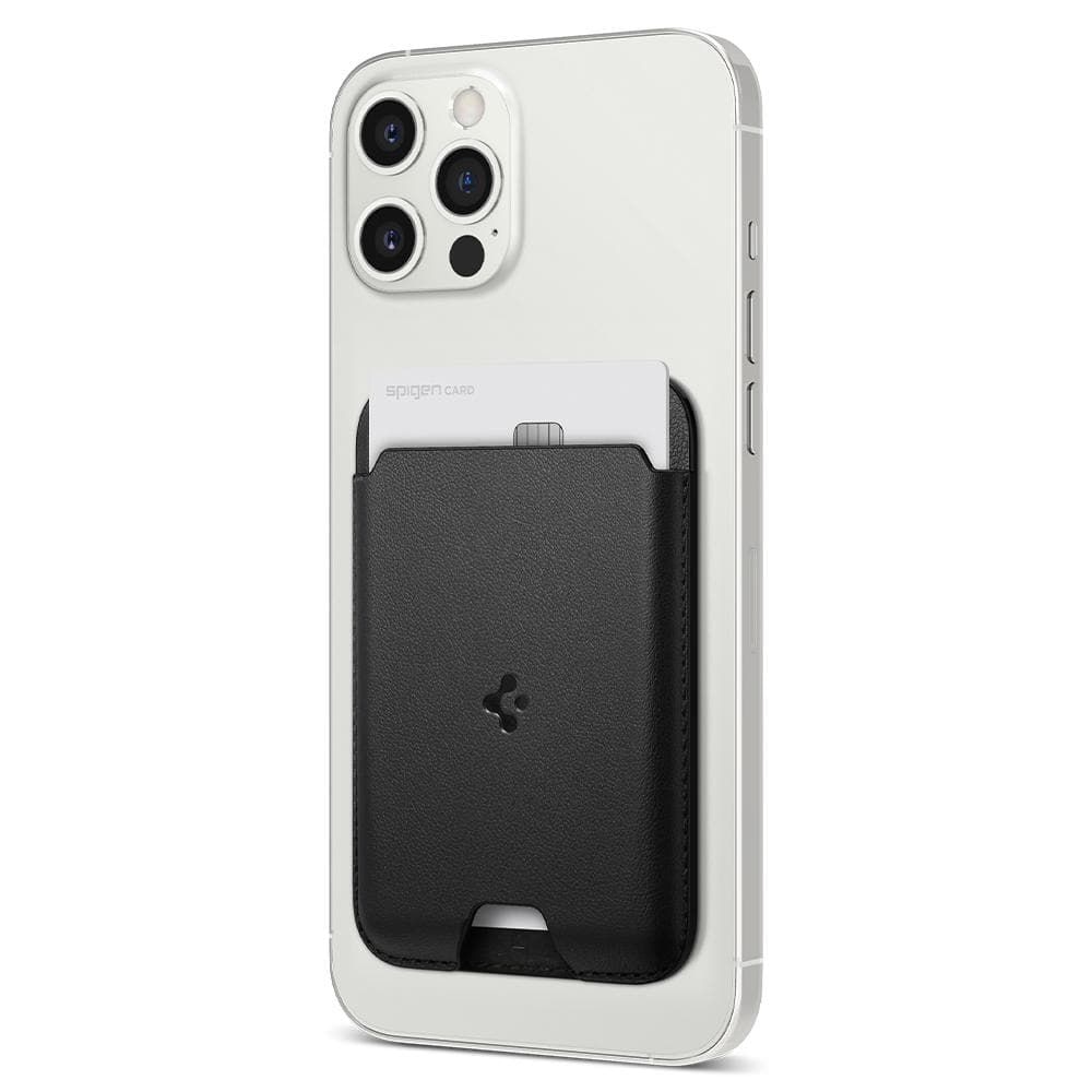 Suport de carduri pentru telefon Spigen Valentinus Card Holder, Compatibil MagSafe, Atasare cu adeziv 3M, Negru