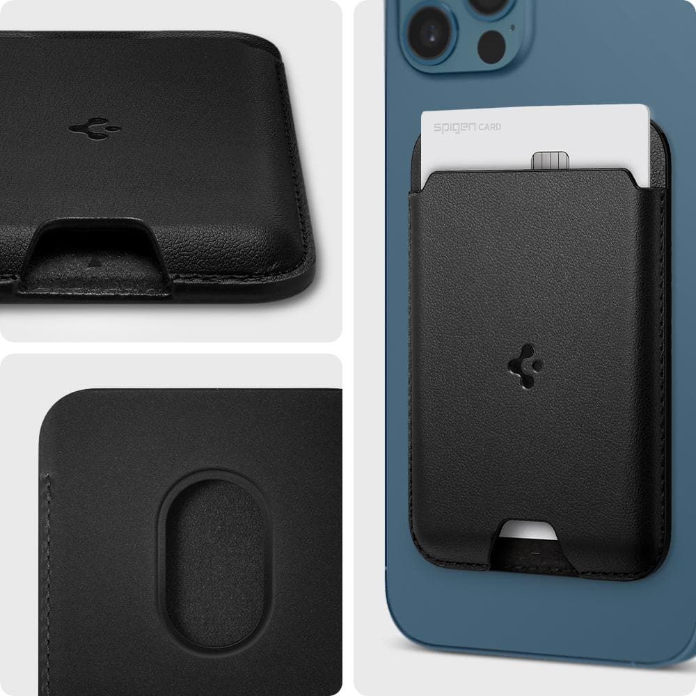 Suport de carduri pentru telefon Spigen Valentinus Card Holder, Compatibil MagSafe, Atasare cu adeziv 3M, Negru