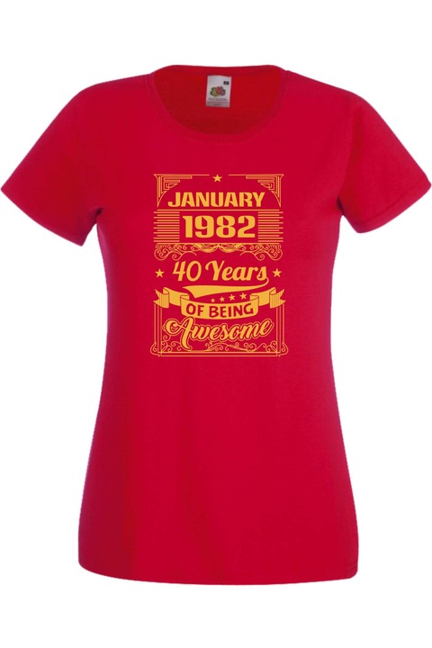 Tricou dama, TraLaLa, Bumbac, Ianuarie 1982 40 de ani Being Awesome, Rosu, XL