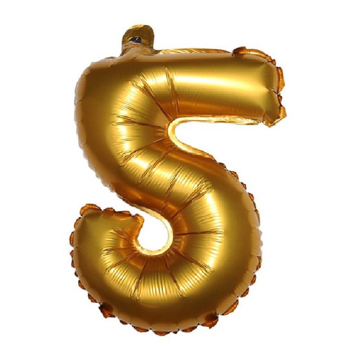 Златен балон с форма на номер пет