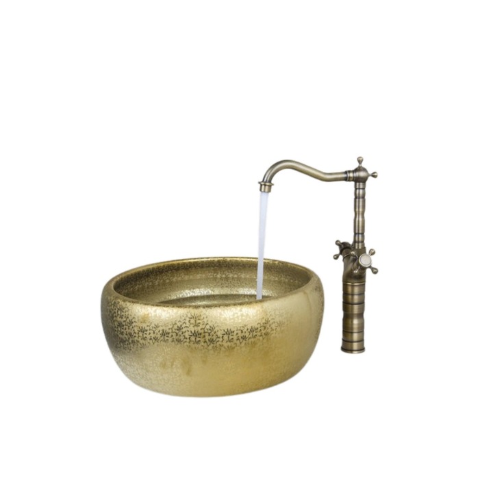 Set lavoar si baterie, Blackswan, Tip M98, auriu mat, 42 cm