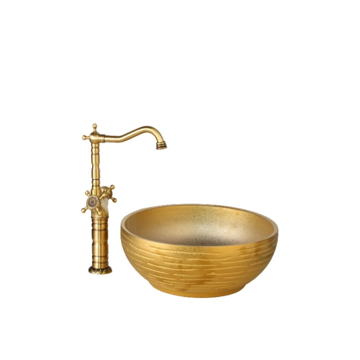 Set lavoar si baterie, Blackswan, Tip M99, auriu mat, 41.5 cm