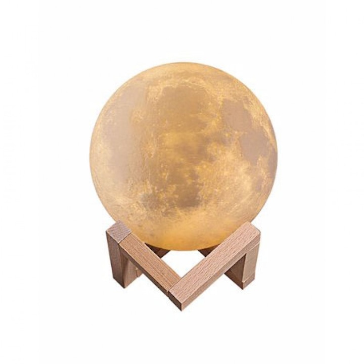 Lampa Luna LED Portabila, Stand Plastic care imita lemnul, Alb Cald si Rece, 1W, 12 cm