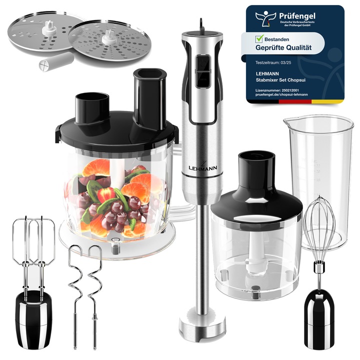 Mixer vertical, Lehmann, Chopsui, Tocare, 1200 W, 8 viteze, Capacitate 1.5 l, Argintiu