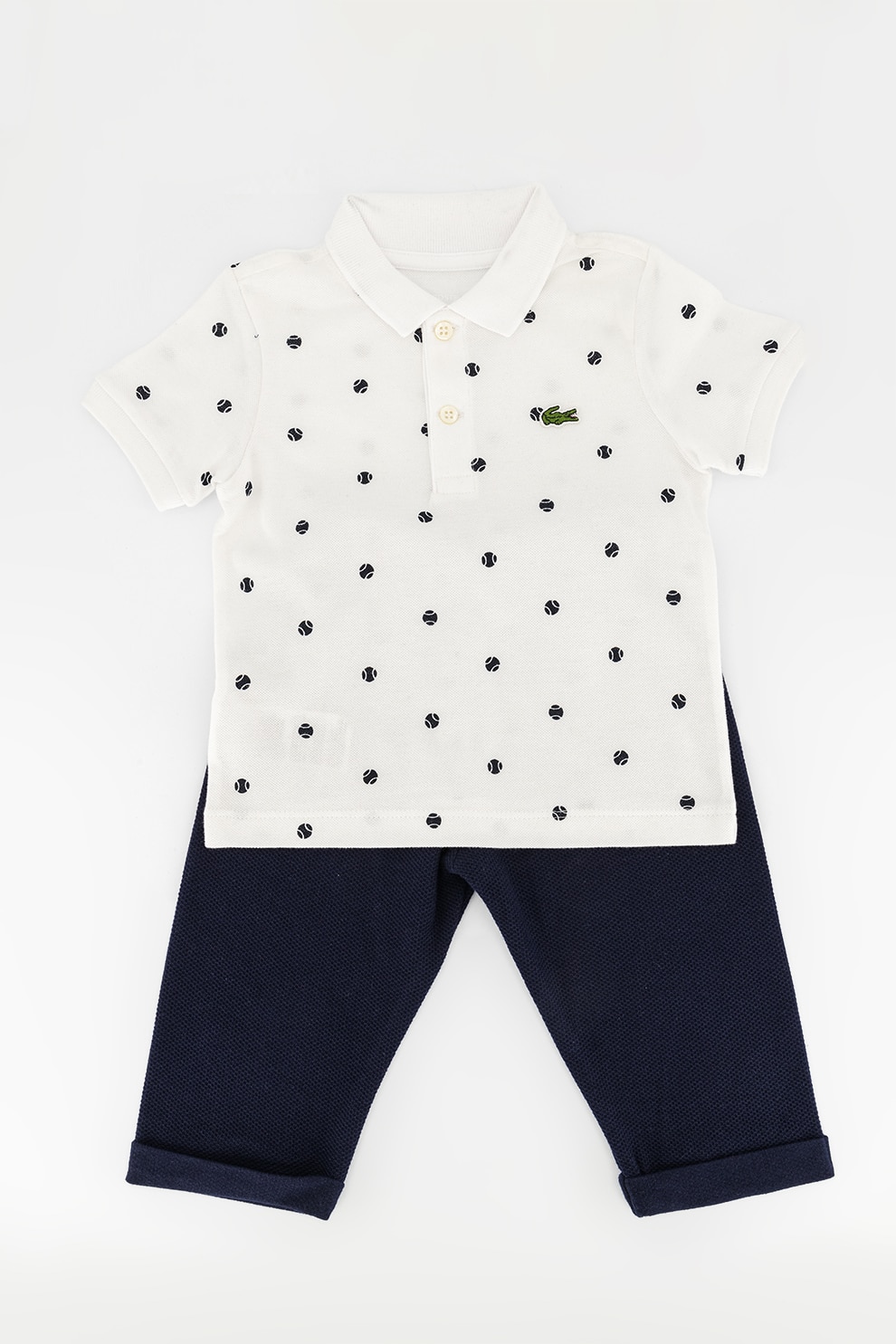 Lacoste Set de pantaloni si tricou polo de bumbac organic Alb