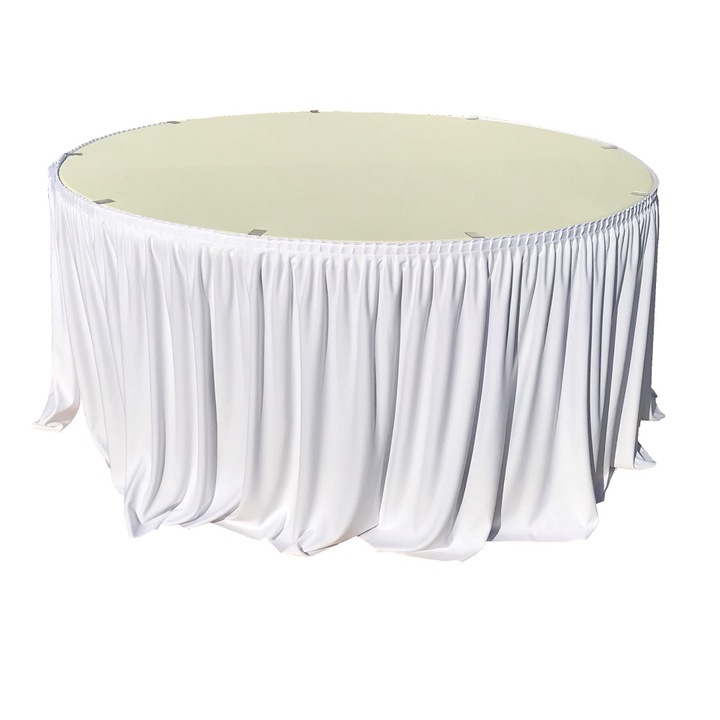 Set pentru catering, evenimente, masa plianta rotunda CULINARO 180xh74cm, fusta de masa alba, capac elastic ivory