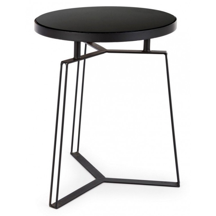 Холна маса от черно желязо със стъклен плот Zaira Ø 40 cm x 50 h