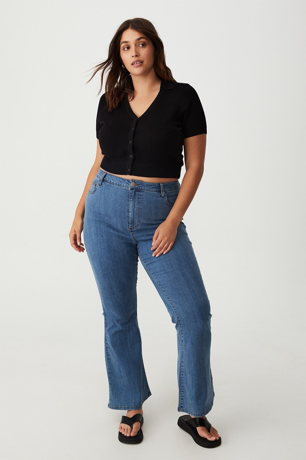 Cotton On, Cardigan crop cu nasturi, Negru, 18 eMAG.ro