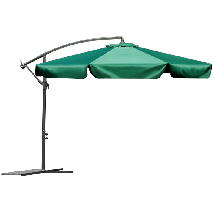DacEnergy © kültéri napernyő, 180g/m2 poliészter, acél talp és keret, összecsukható, 6 szegmenses, átmérő 350 cm, praktikus, zöld