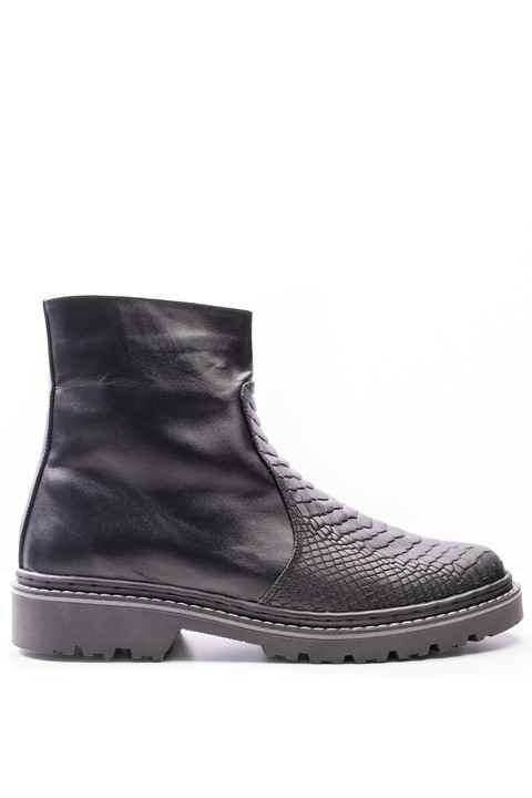 Bocanci cu fermoar, Piele Naturala, Presaj Croco Negru, Talpa Cusuta, Leather District