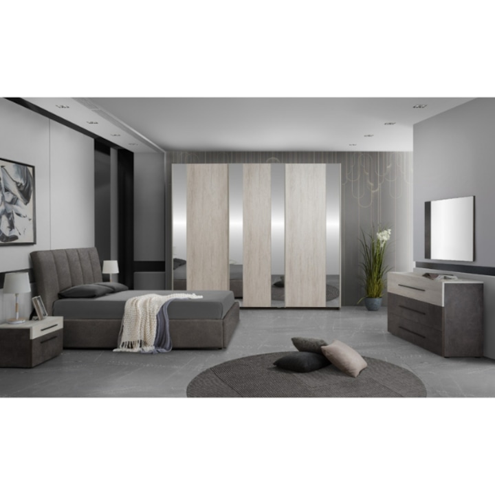 Set mobila dormitor Lea, design modern, gri