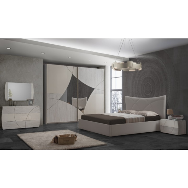 Set mobilier dormitor Atom, design modern, crem