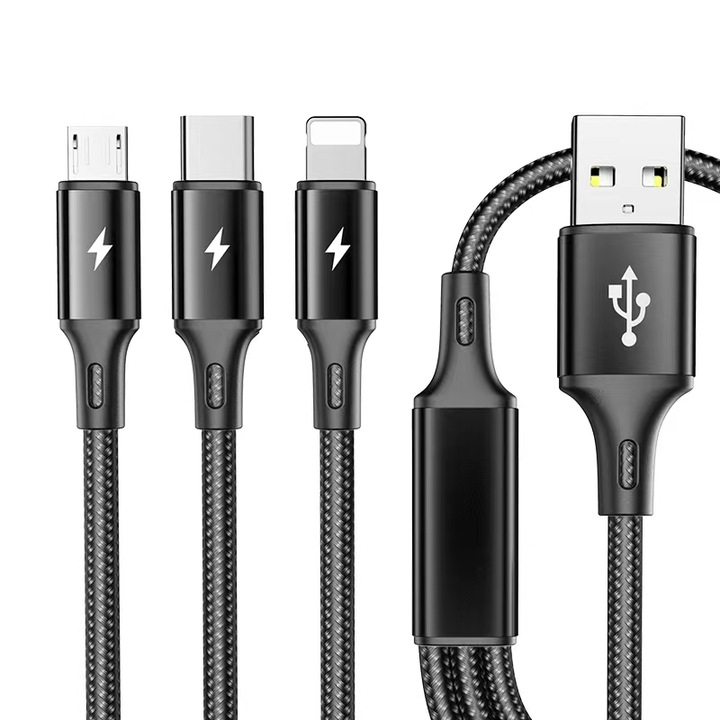Cablu de date 3n1, MicroUSB/USB, 1.2m, Negru
