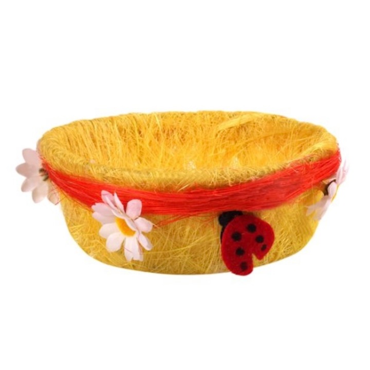 Декоративна кошница за великденски яйца, многоцветна, калинка, кръгла, 15 х 6 см