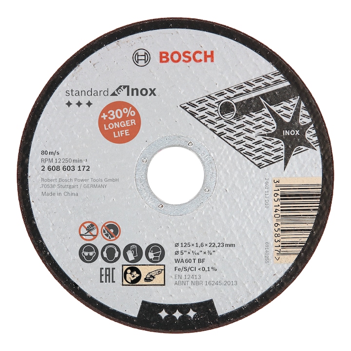 Bosch Professional Darabolótárcsa, egyenes, Standard for Inox WA 60 T BF, 125 mm, 22,23 mm, 1,6 mm