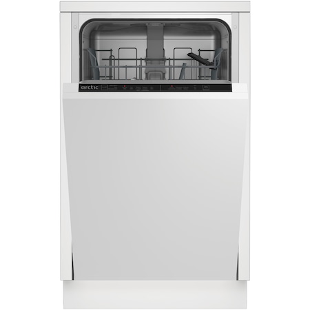 Masina de spalat vase incorporabila Slim Arctic DIS1502, 10 seturi, 5 programe, Clasa E, Sistem dedurizare ape, Aqua Protect, Amanare pornire, 45 cm