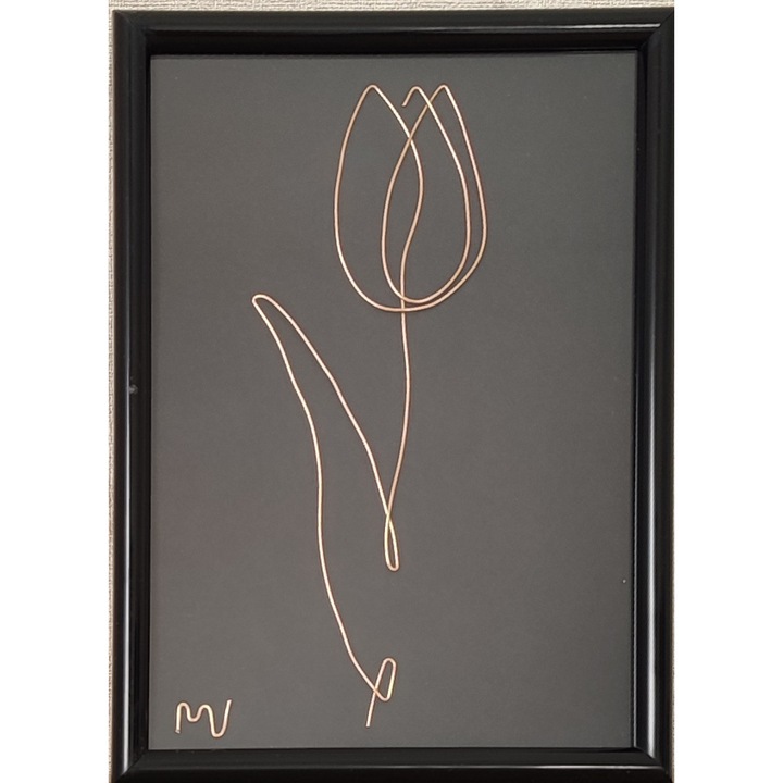 Tablou Lalea, sculptura in fir continuu de sarma placata cu aur 13x18 cm