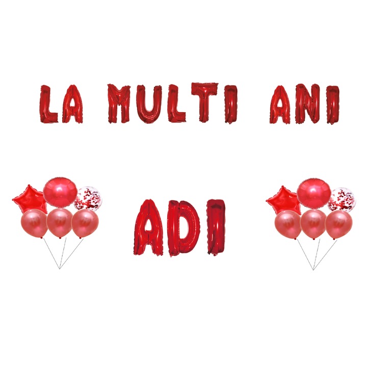 Boldog születésnapot Adi lufi szett, tortafeltét, piros, 35 db