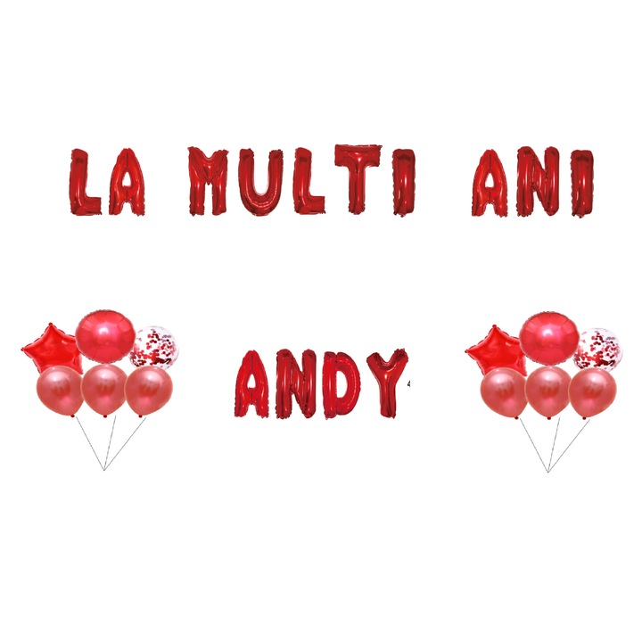 Boldog születésnapot Andy lufi szett, tortafeltét, piros, 35 db