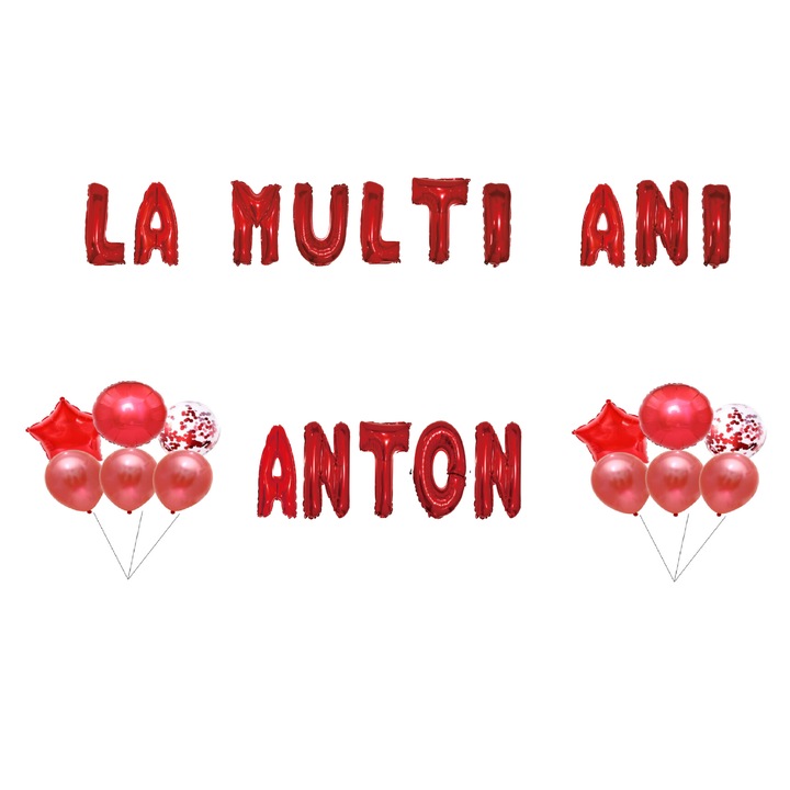 Boldog születésnapot Anton lufi szett, tortafeltét, piros, 35 db