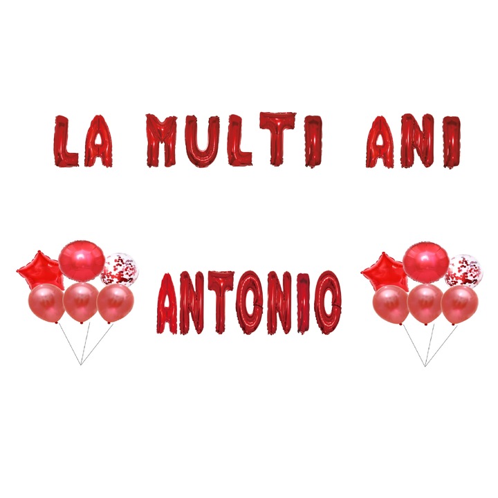 Boldog születésnapot Antonio lufi szett, tortafeltét, piros, 35 db