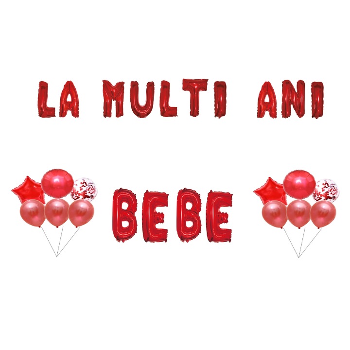 Set Baloane La multi ani Bebe , Cake topper , Rosu ,35Buc
