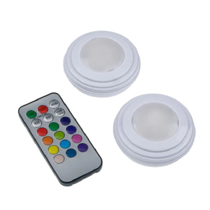 Set Lampa de veghe cu LED si telecomanda, 2 bucati, 18x18 cm fiecare, schimb de culoare, plastic, Alb, JMB-BBL4041