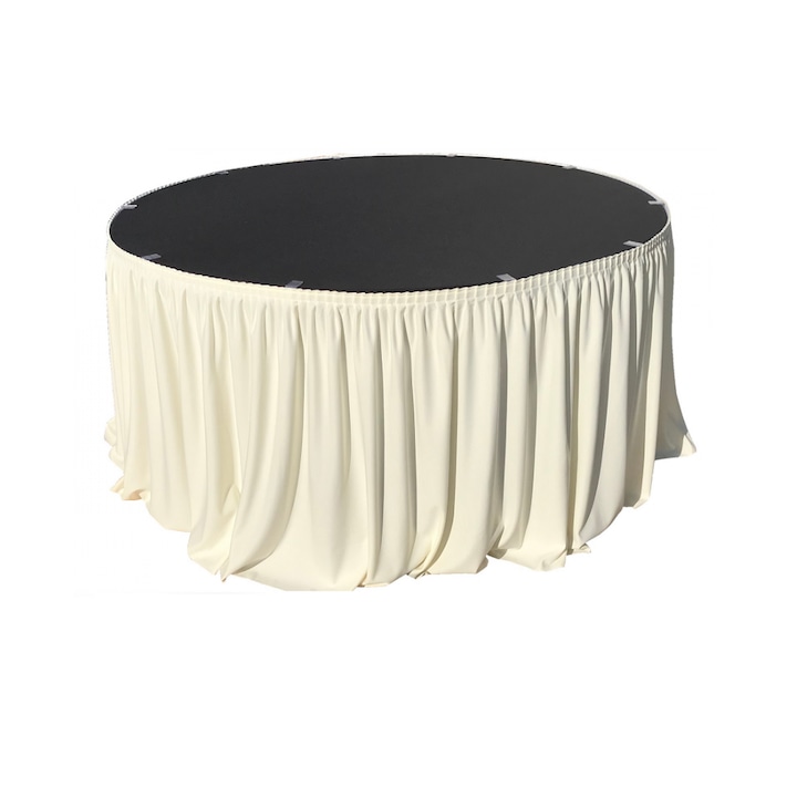 Set pentru catering, evenimente, masa plianta rotunda CULINARO 180xh74cm, fusta de masa ivory, capac elastic negru