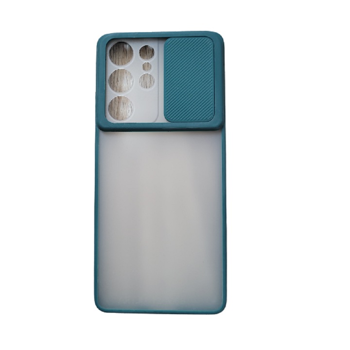 Husa cu protectie camera slide compatibila cu Samsung Galaxy S21 Ultra, Verde
