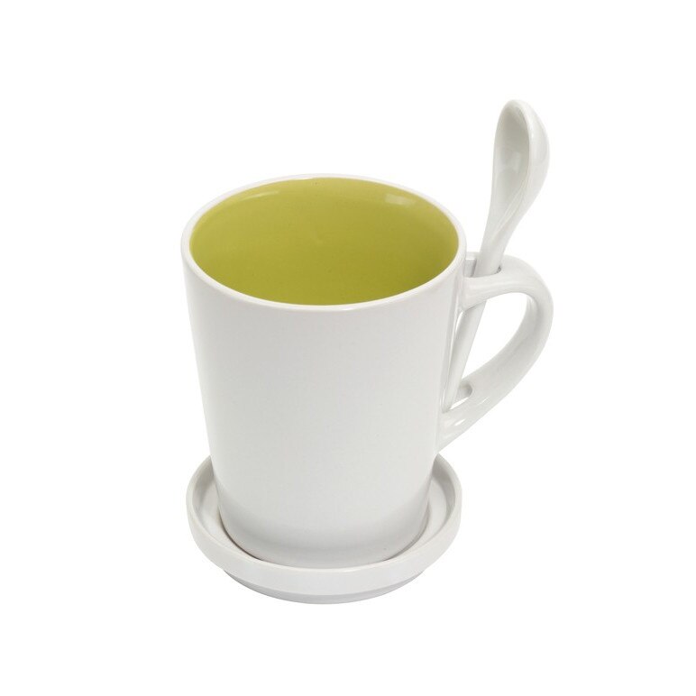 Cana ceramica cu lingurita si farfurioara - verde