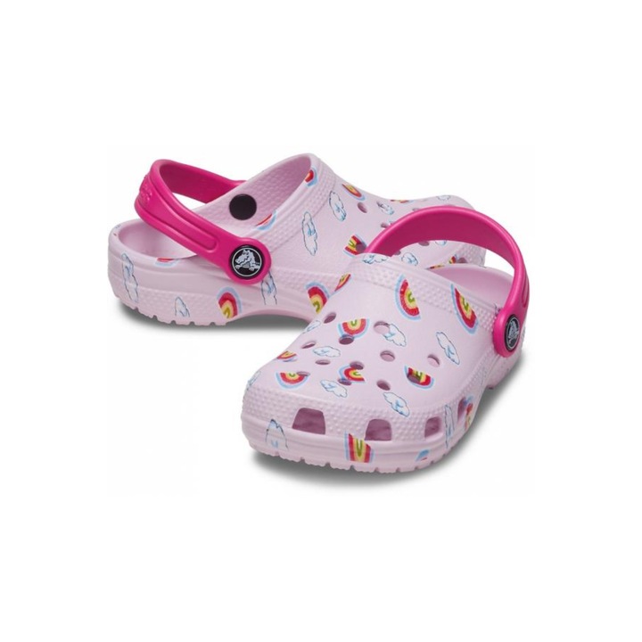 Saboti slingback, Crocs, Sintetic, Model curcubeu si norisori, Confortabil, Roz, 19.5 EU