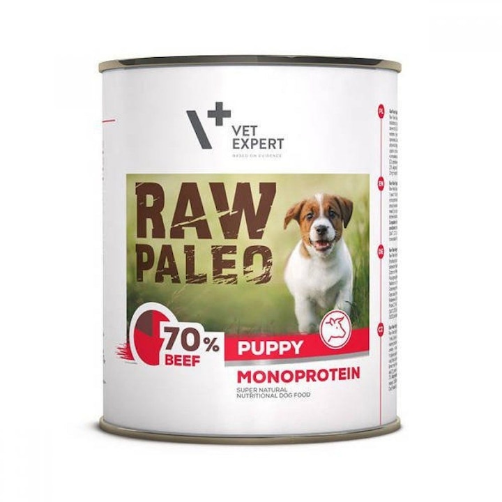 Raw Paleo Puppy nedves kutyaeledel, konzerves, monoprotein, marhahús, 800 g