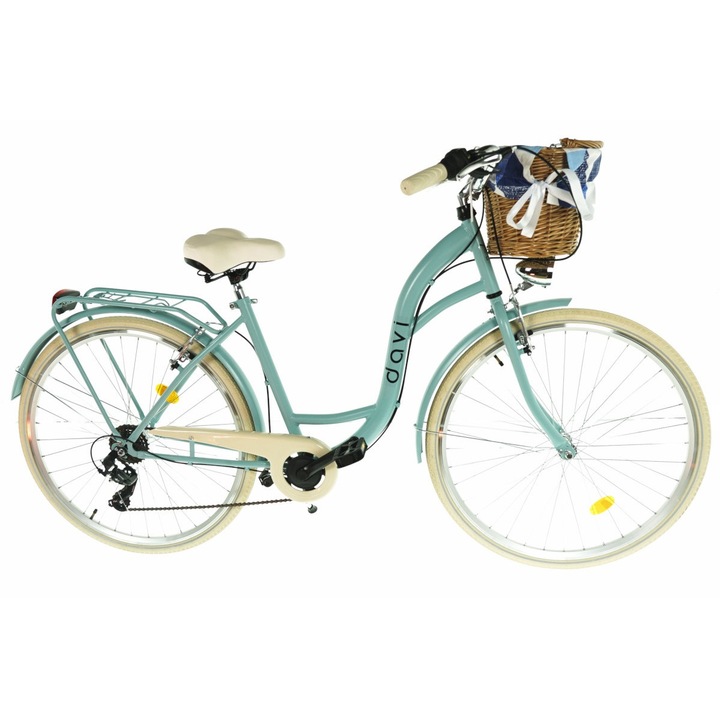 Bелосипед Davi™ Emma, Плетена кошница, 7 скоростен, Градски, Kолела 28", 160-185 cm височина, син