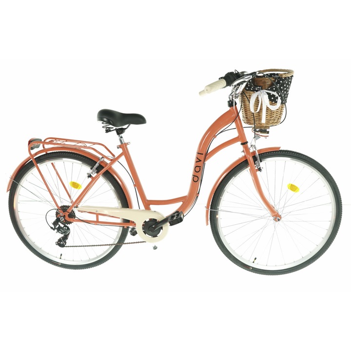Bелосипед Davi™ Emma, Плетена кошница, 7 скоростен, Градски, Kолела 28", 160-185 cm височина, оранжево