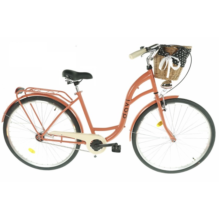 Bелосипед Davi™ Lila, Плетена кошница, 1 скоростен, Градски, Kолела 28", 160-185 cm височина, оранжево