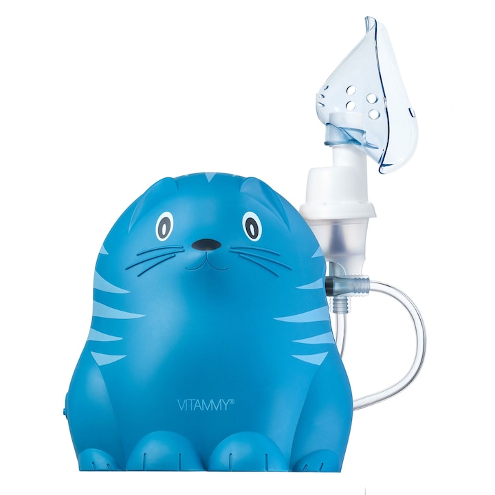 Aparat aerosoli Vitammy Gattino A1503, nebulizator cu compresor, masca pediatrica si de adulti, Albastru